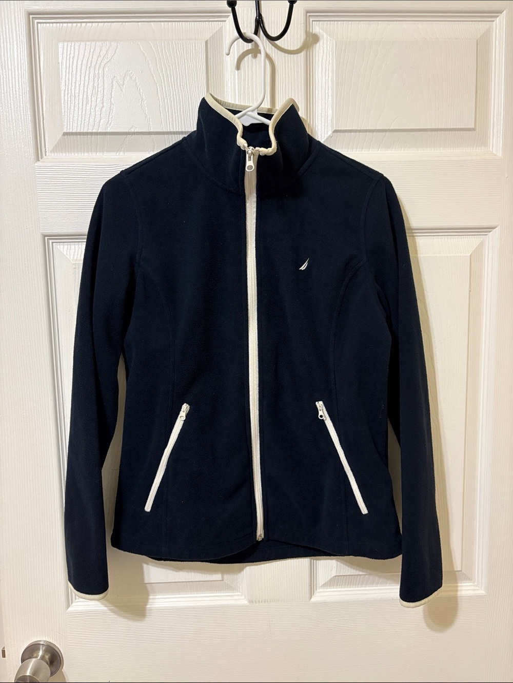 Nautica Navy Fleece Full-Zip Jacket with White Trim